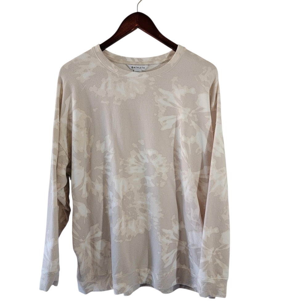 Athleta Willow Abalone Grey Tyedie Long Sleeve Sweatshirt Sz XL Athleisure Cozy